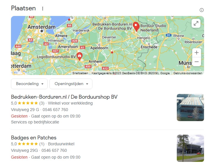 google maps beste borduurbedrijf kledingdruk bedrijf van nederland